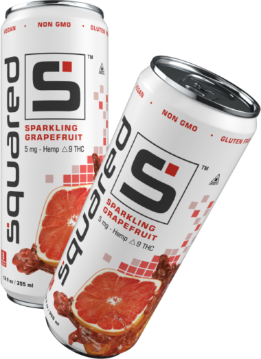 Two 12 ounce sleek aluminum cans of Sparkling Grapefruit by Squared
